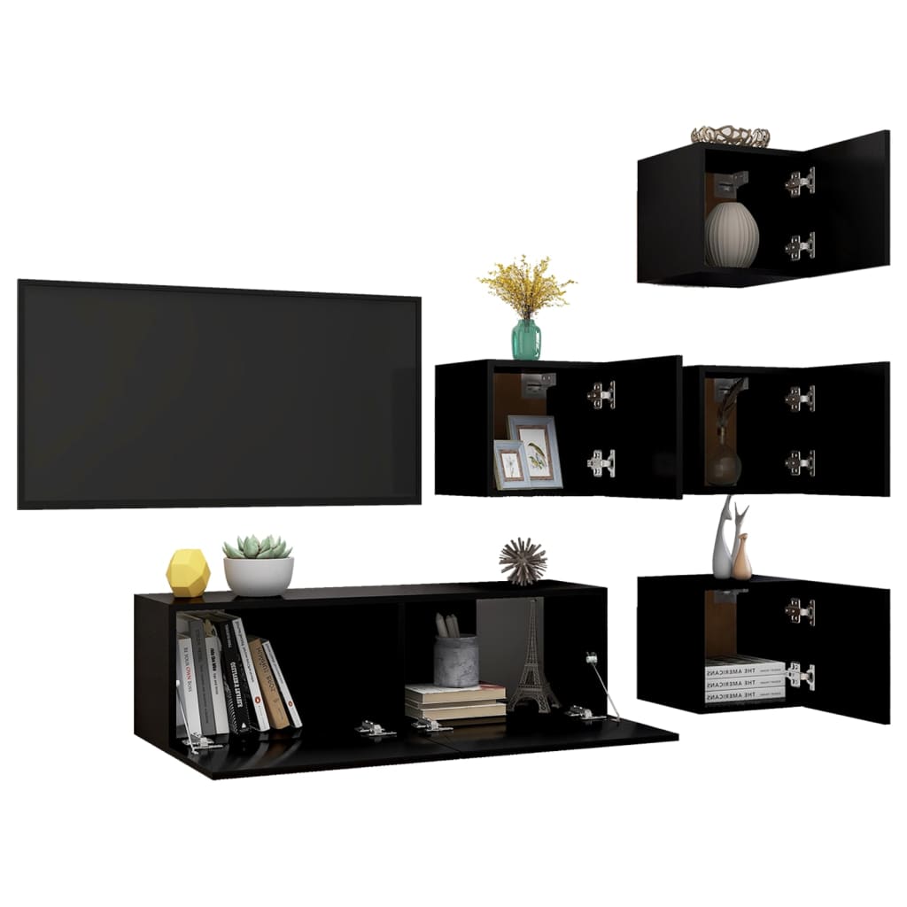 5-delige Tv-meubelset bewerkt hout zwart is nu te koop bij PeponiXL, paradijselijk wonen!