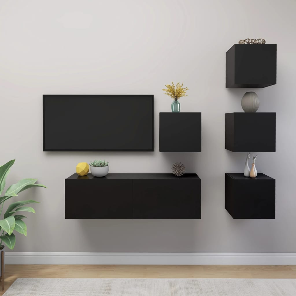5-delige Tv-meubelset bewerkt hout zwart is nu te koop bij PeponiXL, paradijselijk wonen!