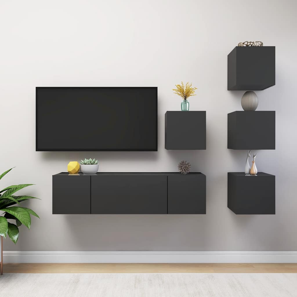 6-delige Tv-meubelset bewerkt hout grijs is nu te koop bij PeponiXL, paradijselijk wonen!