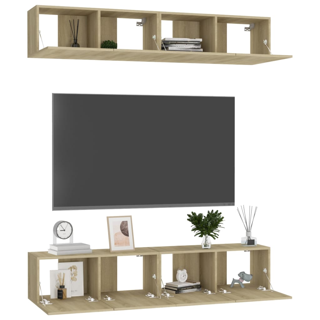 Tv-meubelen 4 st 80x30x30 cm bewerkt hout sonoma eikenkleurig is nu te koop bij PeponiXL, paradijselijk wonen!