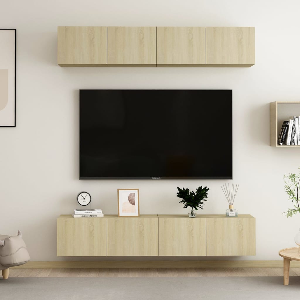 Tv-meubelen 4 st 80x30x30 cm bewerkt hout sonoma eikenkleurig is nu te koop bij PeponiXL, paradijselijk wonen!