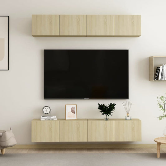 Tv-meubelen 4 st 80x30x30 cm bewerkt hout sonoma eikenkleurig is nu te koop bij PeponiXL, paradijselijk wonen!