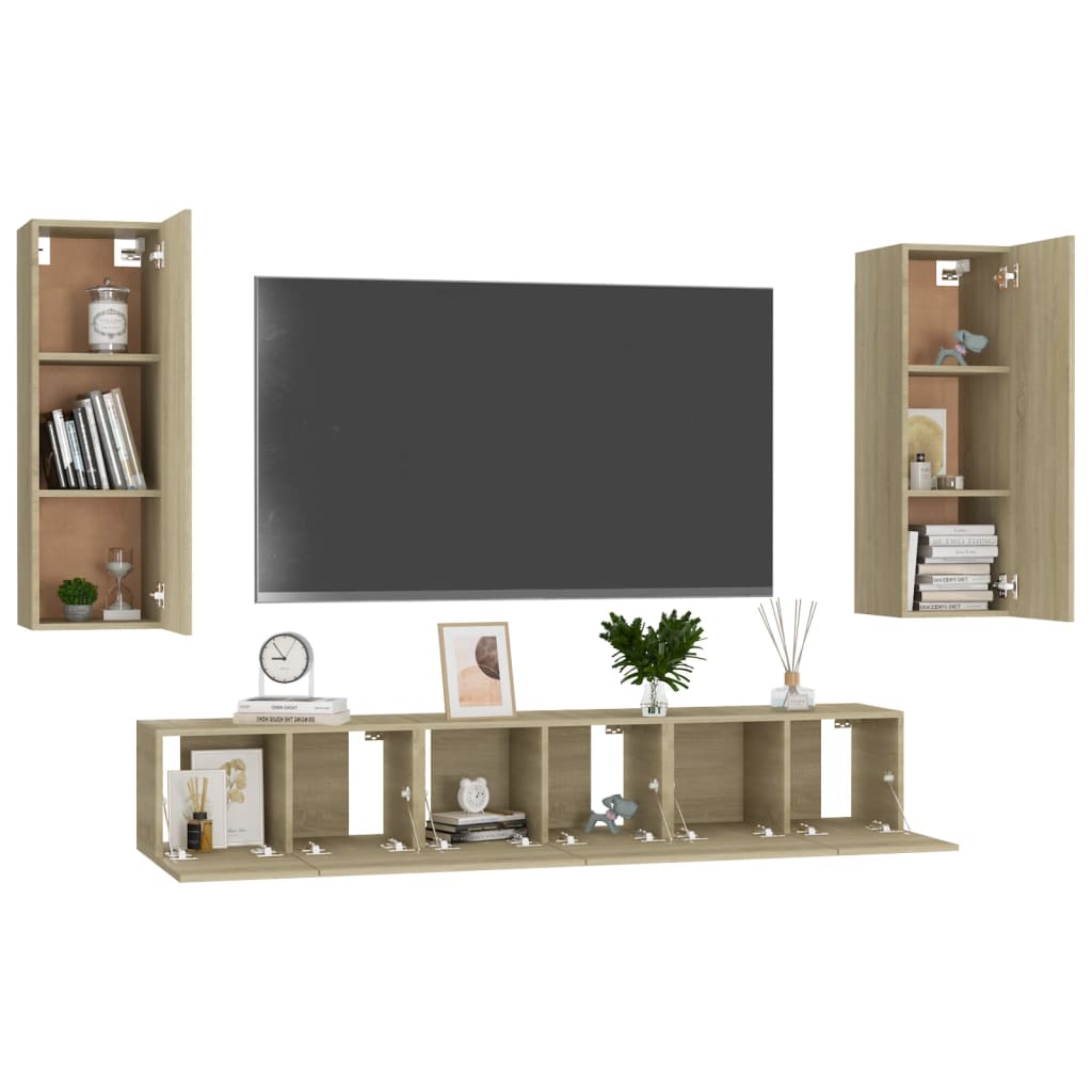 5-delige Tv-meubelset bewerkt hout sonoma eikenkleurig is nu te koop bij PeponiXL, paradijselijk wonen!