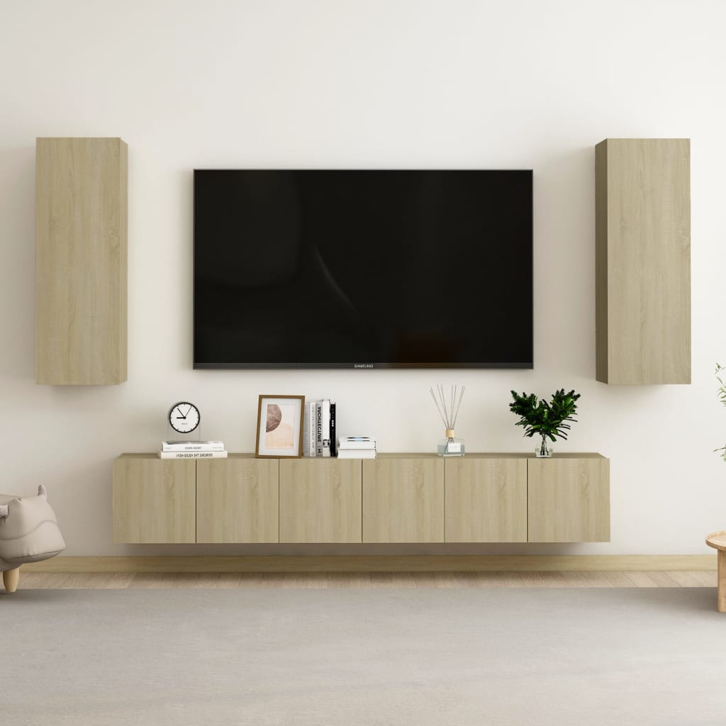 5-delige Tv-meubelset bewerkt hout sonoma eikenkleurig is nu te koop bij PeponiXL, paradijselijk wonen!