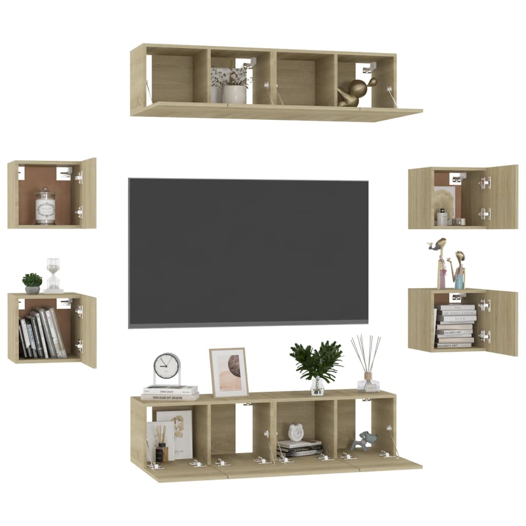 8-delige Tv-meubelset bewerkt hout sonoma eikenkleurig is nu te koop bij PeponiXL, paradijselijk wonen!