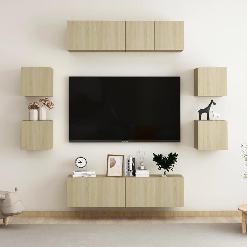 8-delige Tv-meubelset bewerkt hout sonoma eikenkleurig is nu te koop bij PeponiXL, paradijselijk wonen!