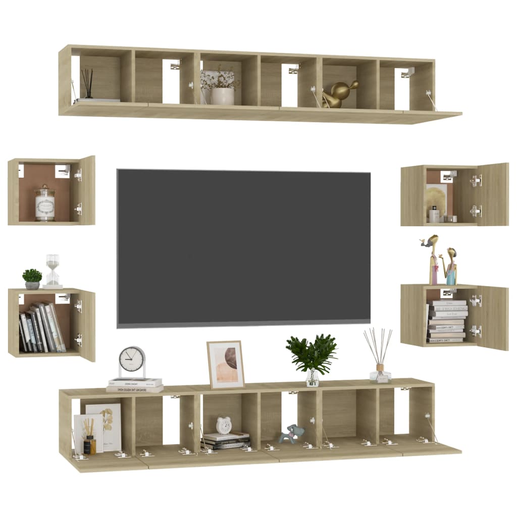 10-delige Tv-meubelset bewerkt hout sonoma eikenkleurig is nu te koop bij PeponiXL, paradijselijk wonen!