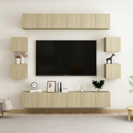 10-delige Tv-meubelset bewerkt hout sonoma eikenkleurig is nu te koop bij PeponiXL, paradijselijk wonen!
