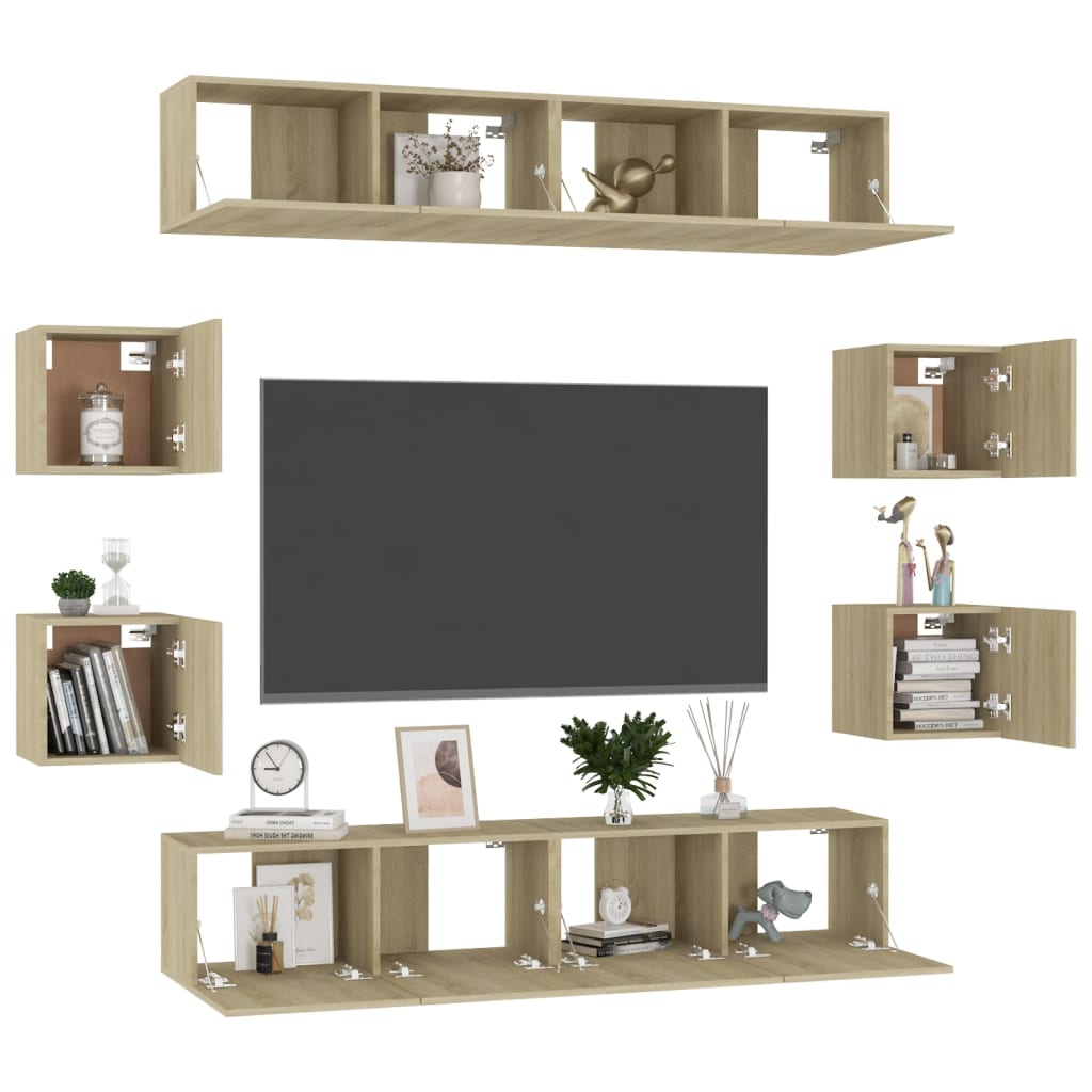 8-delige Tv-meubelset bewerkt hout sonoma eikenkleurig is nu te koop bij PeponiXL, paradijselijk wonen!