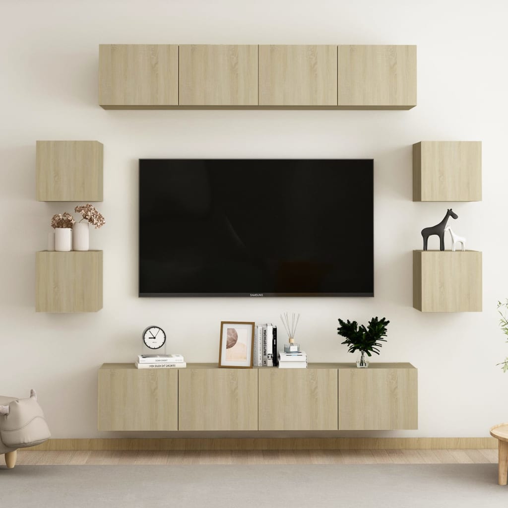 8-delige Tv-meubelset bewerkt hout sonoma eikenkleurig is nu te koop bij PeponiXL, paradijselijk wonen!