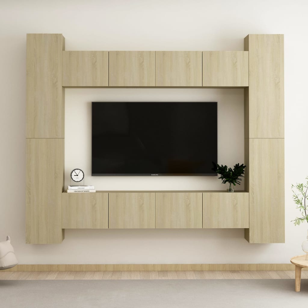 8-delige Tv-meubelset bewerkt hout sonoma eikenkleurig is nu te koop bij PeponiXL, paradijselijk wonen!