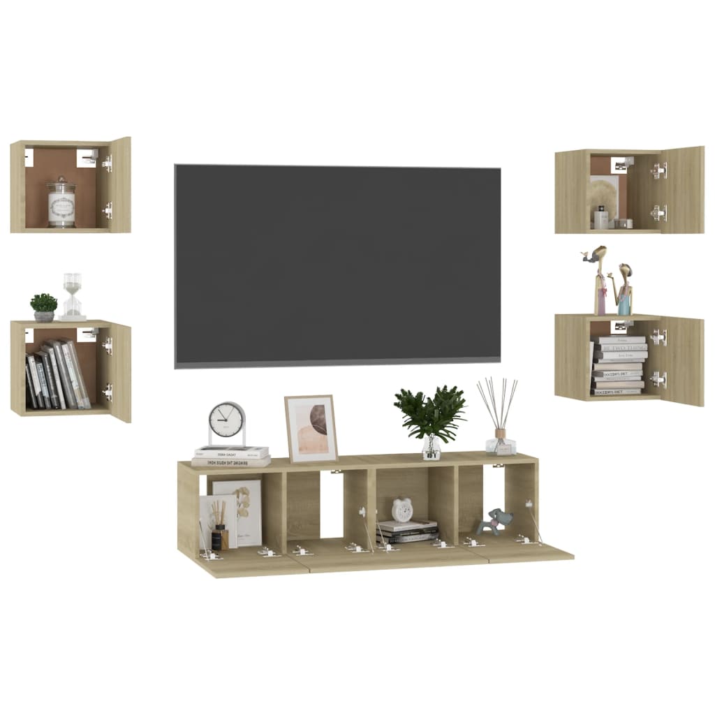 6-delige Tv-meubelset bewerkt hout sonoma eikenkleurig is nu te koop bij PeponiXL, paradijselijk wonen!