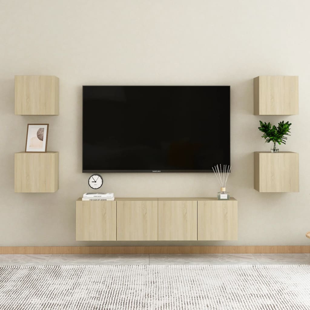 6-delige Tv-meubelset bewerkt hout sonoma eikenkleurig is nu te koop bij PeponiXL, paradijselijk wonen!