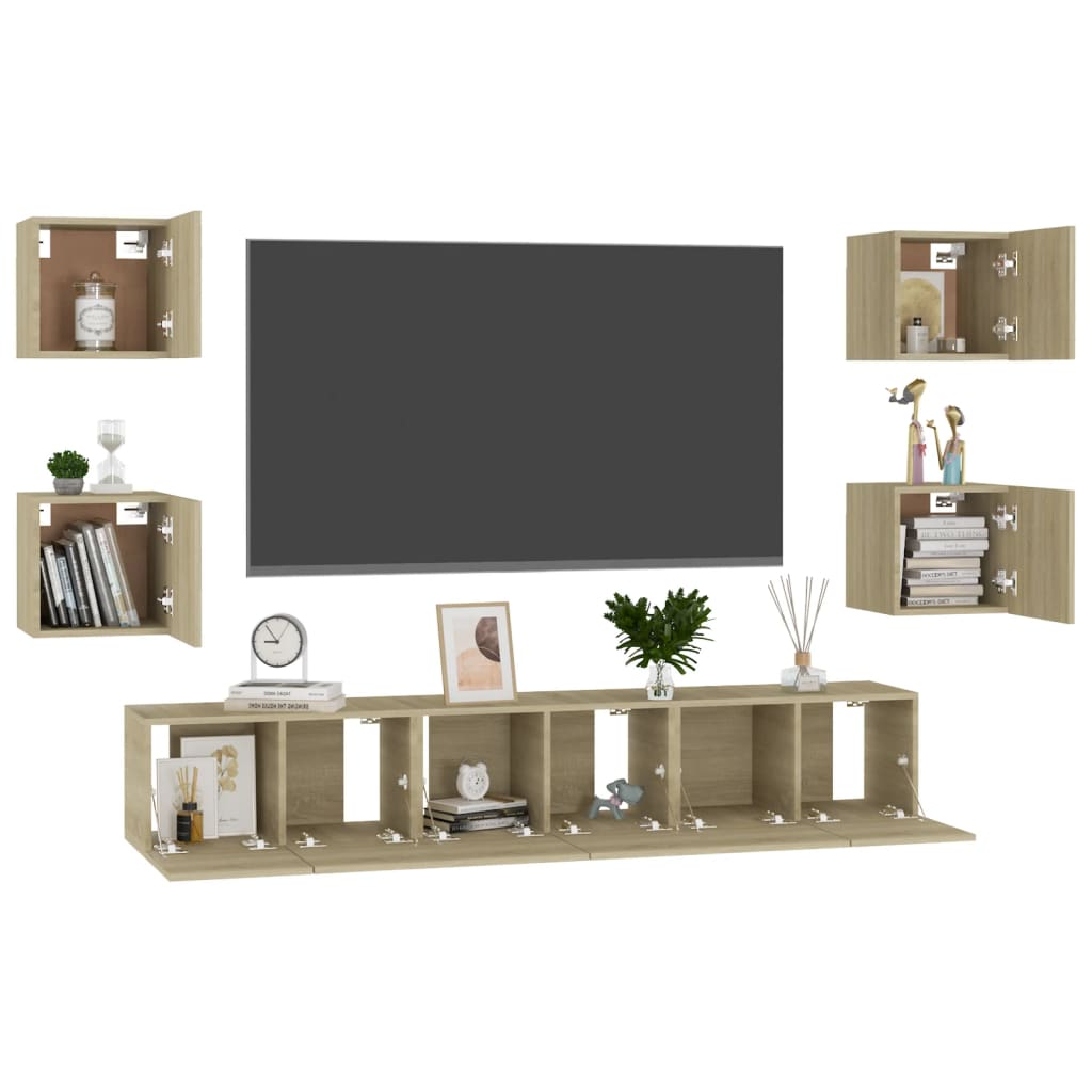 7-delige Tv-meubelset bewerkt hout sonoma eikenkleurig is nu te koop bij PeponiXL, paradijselijk wonen!