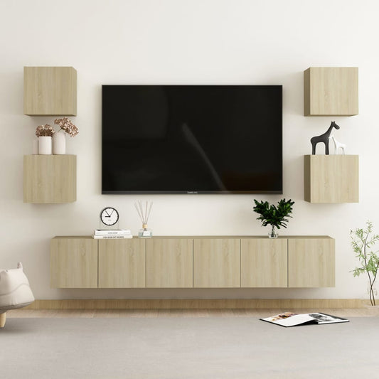 7-delige Tv-meubelset bewerkt hout sonoma eikenkleurig is nu te koop bij PeponiXL, paradijselijk wonen!