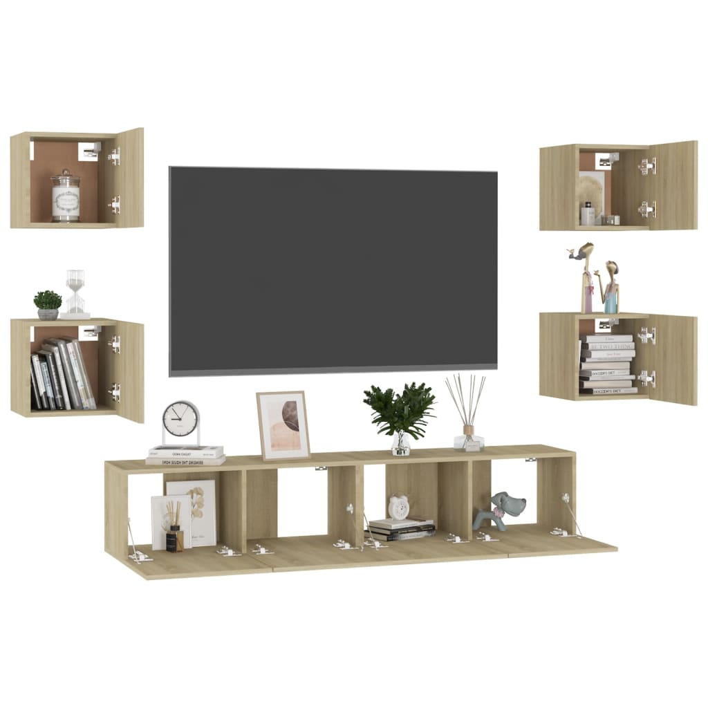 6-delige Tv-meubelset bewerkt hout sonoma eikenkleurig is nu te koop bij PeponiXL, paradijselijk wonen!