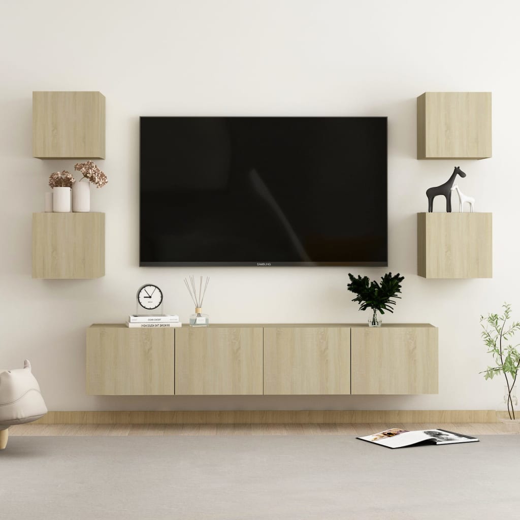 6-delige Tv-meubelset bewerkt hout sonoma eikenkleurig is nu te koop bij PeponiXL, paradijselijk wonen!