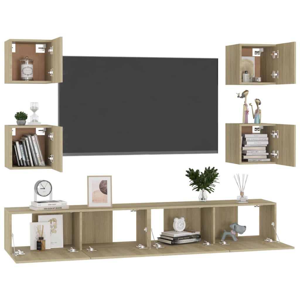 6-delige Tv-meubelset bewerkt hout sonoma eikenkleurig is nu te koop bij PeponiXL, paradijselijk wonen!