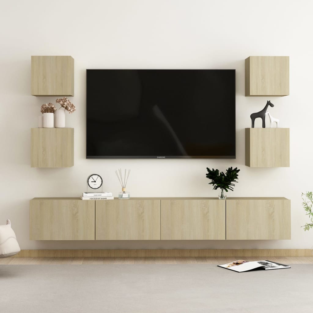 6-delige Tv-meubelset bewerkt hout sonoma eikenkleurig is nu te koop bij PeponiXL, paradijselijk wonen!