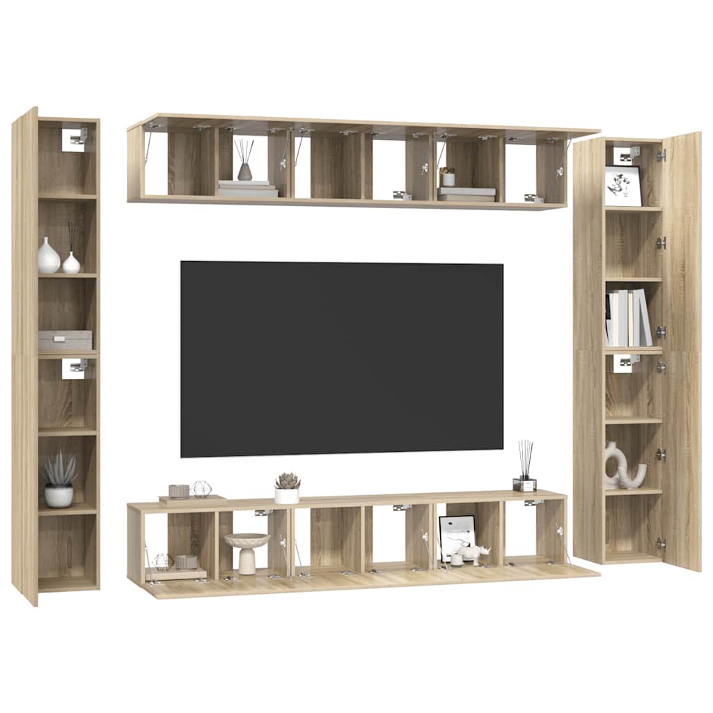 10-delige Tv-meubelset bewerkt hout sonoma eikenkleurig is nu te koop bij PeponiXL, paradijselijk wonen!