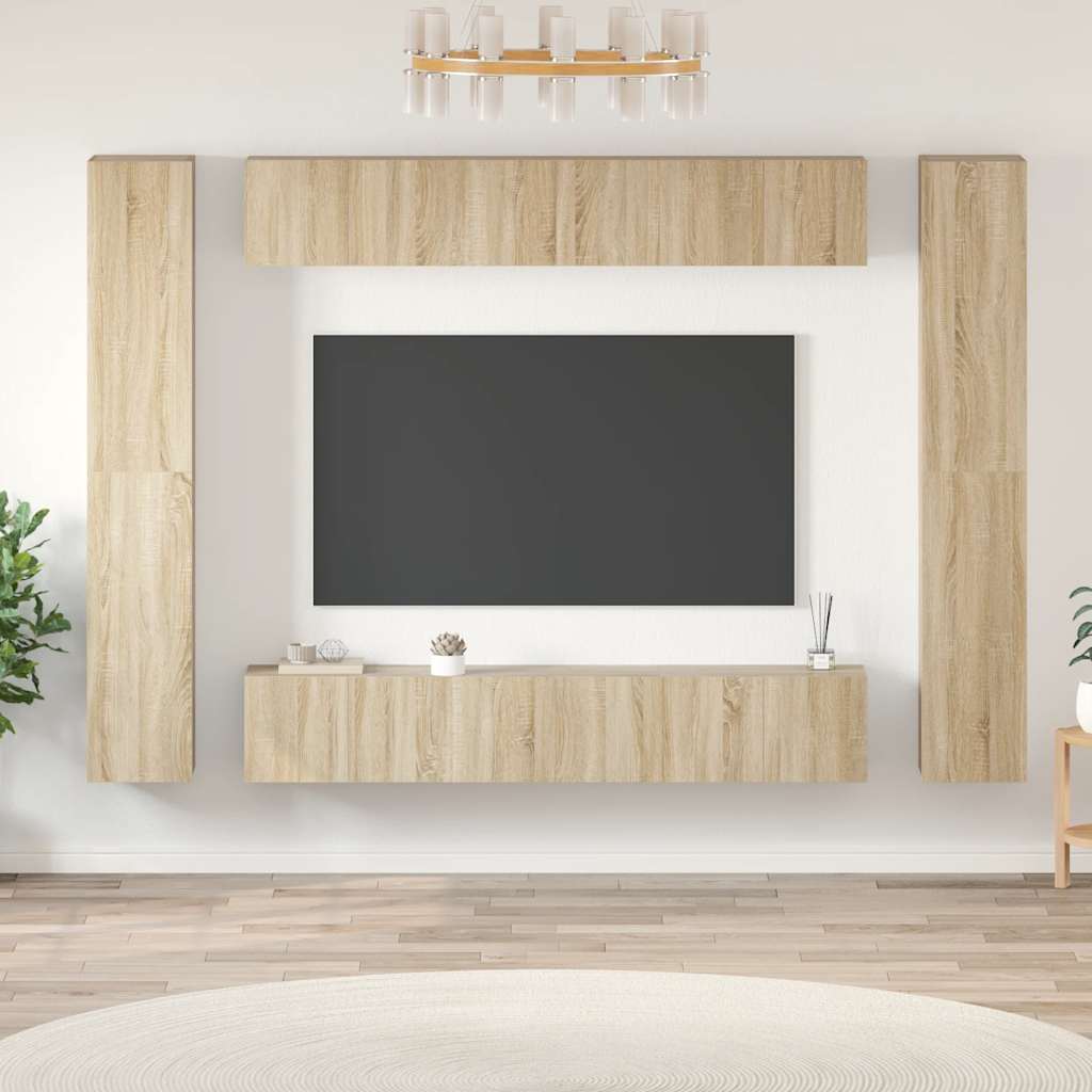 10-delige Tv-meubelset bewerkt hout sonoma eikenkleurig is nu te koop bij PeponiXL, paradijselijk wonen!