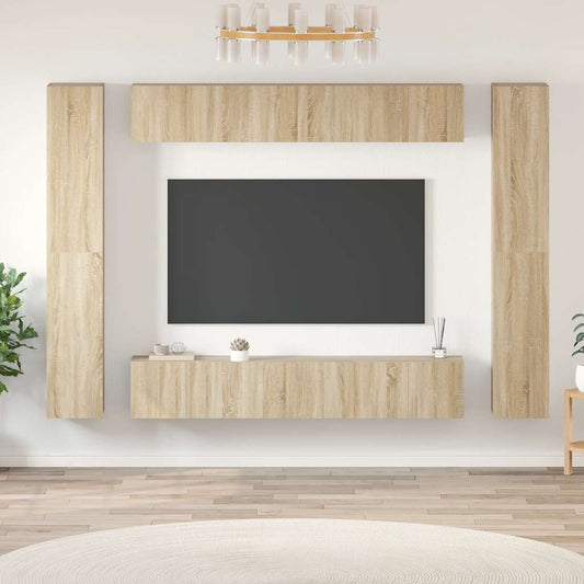 10-delige Tv-meubelset bewerkt hout sonoma eikenkleurig is nu te koop bij PeponiXL, paradijselijk wonen!