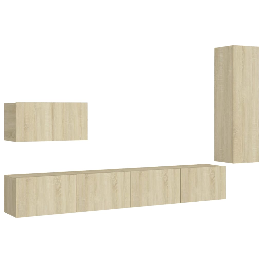 4-delige Tv-meubelset bewerkt hout sonoma eikenkleurig is nu te koop bij PeponiXL, paradijselijk wonen!