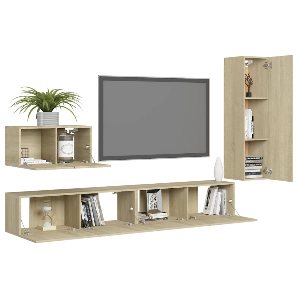 4-delige Tv-meubelset bewerkt hout sonoma eikenkleurig is nu te koop bij PeponiXL, paradijselijk wonen!