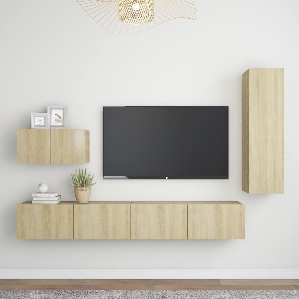 4-delige Tv-meubelset bewerkt hout sonoma eikenkleurig is nu te koop bij PeponiXL, paradijselijk wonen!