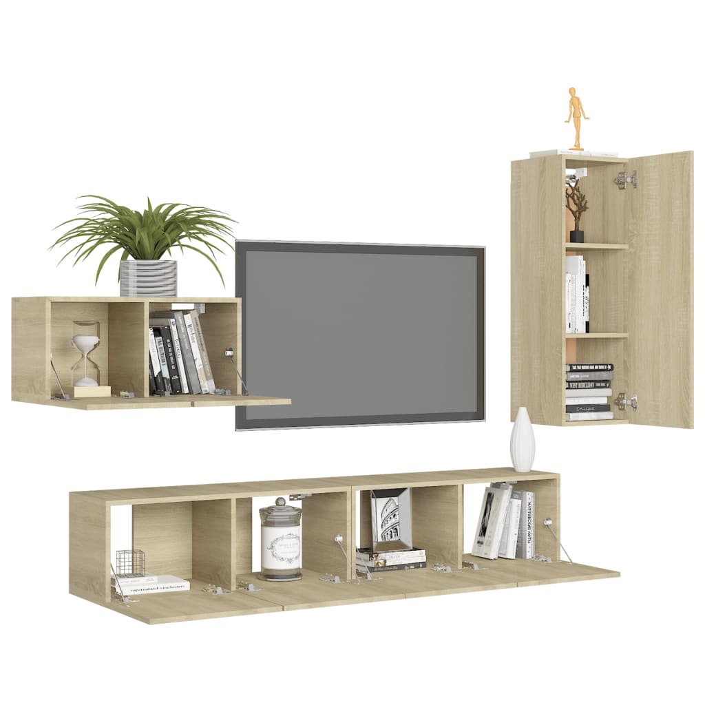 4-delige Tv-meubelset spaanplaat sonoma eikenkleurig is nu te koop bij PeponiXL, paradijselijk wonen!