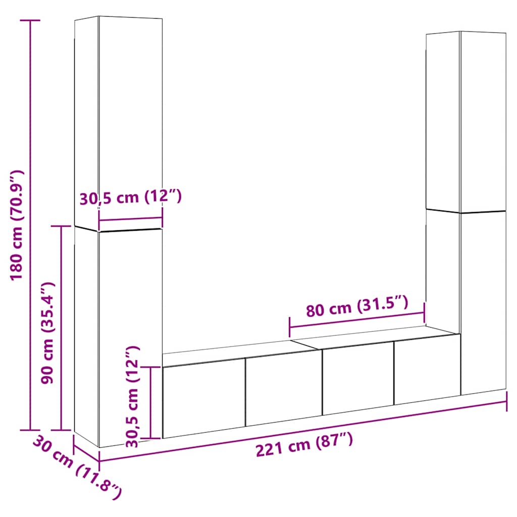 6-delige Tv-meubelset spaanplaat sonoma eikenkleurig is nu te koop bij PeponiXL, paradijselijk wonen!