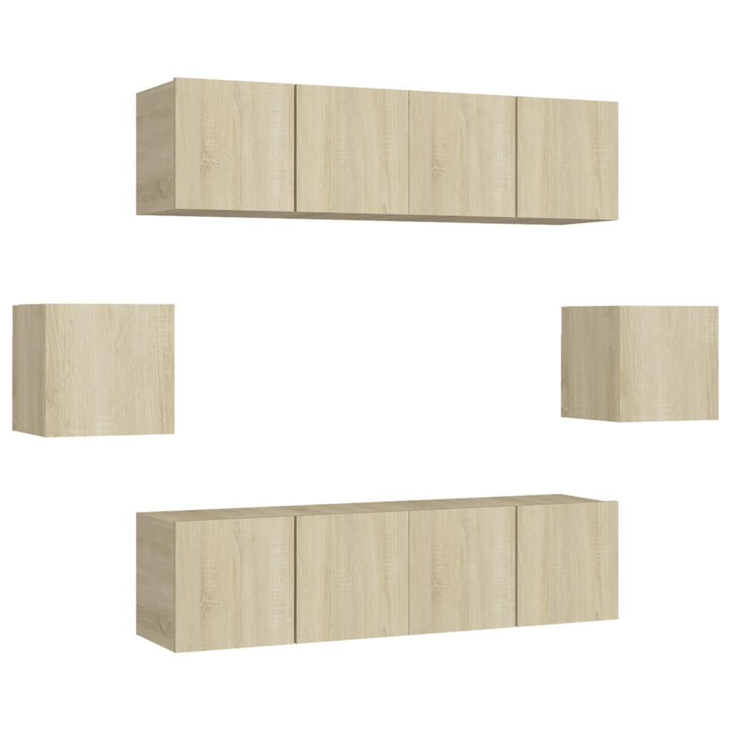 6-delige Tv-meubelset bewerkt hout sonoma eikenkleurig is nu te koop bij PeponiXL, paradijselijk wonen!