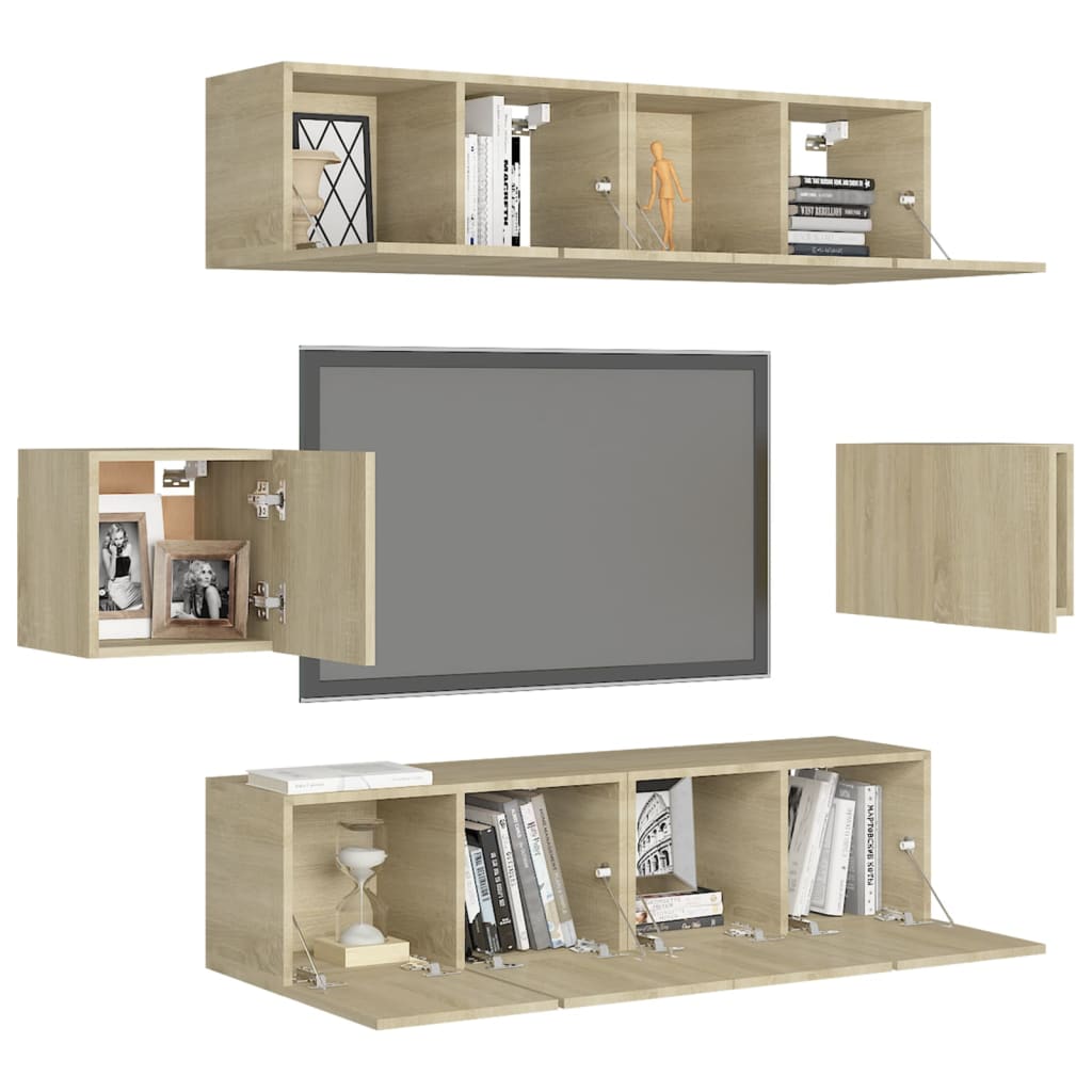 6-delige Tv-meubelset bewerkt hout sonoma eikenkleurig is nu te koop bij PeponiXL, paradijselijk wonen!