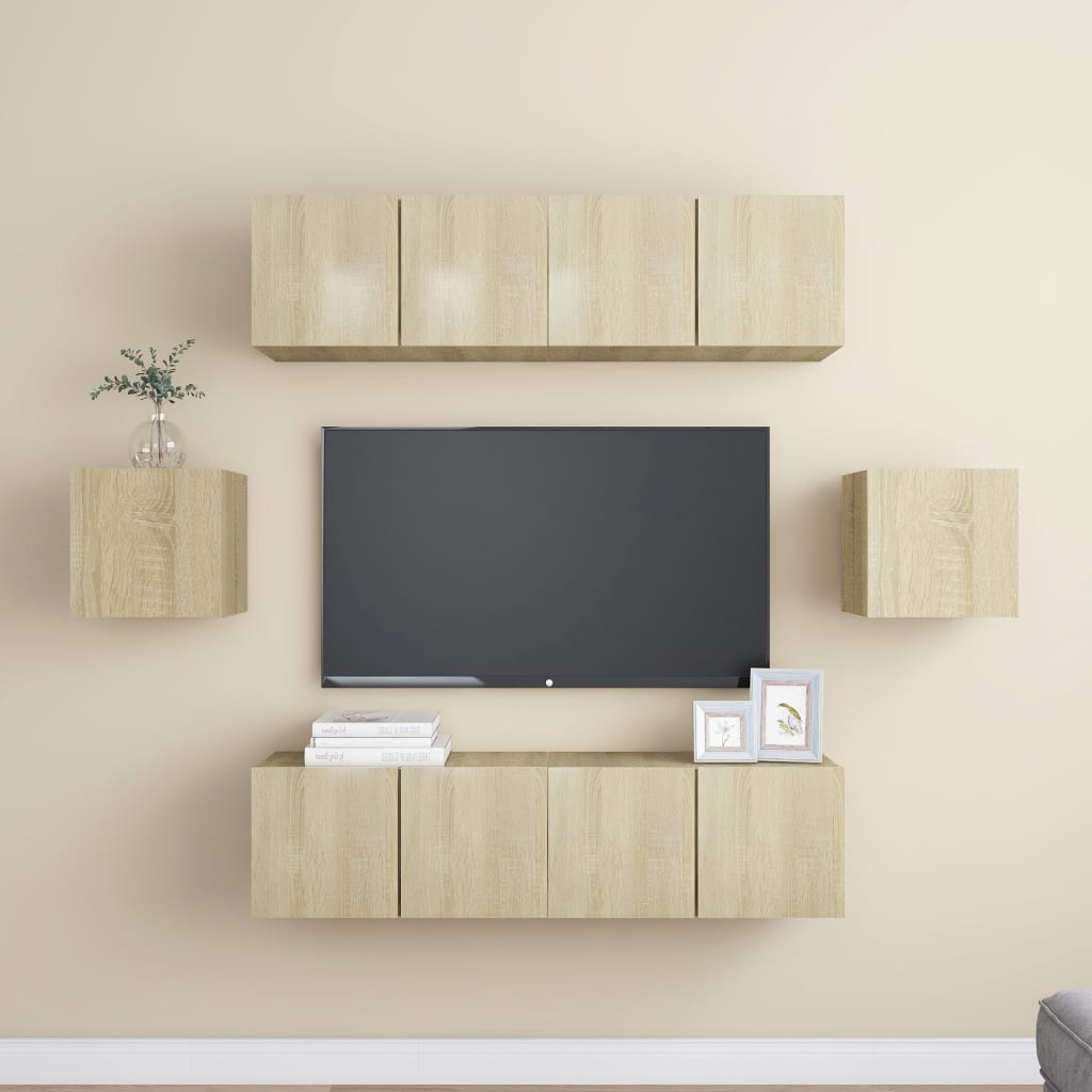 6-delige Tv-meubelset bewerkt hout sonoma eikenkleurig is nu te koop bij PeponiXL, paradijselijk wonen!