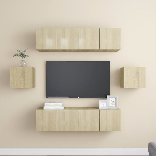 6-delige Tv-meubelset bewerkt hout sonoma eikenkleurig is nu te koop bij PeponiXL, paradijselijk wonen!