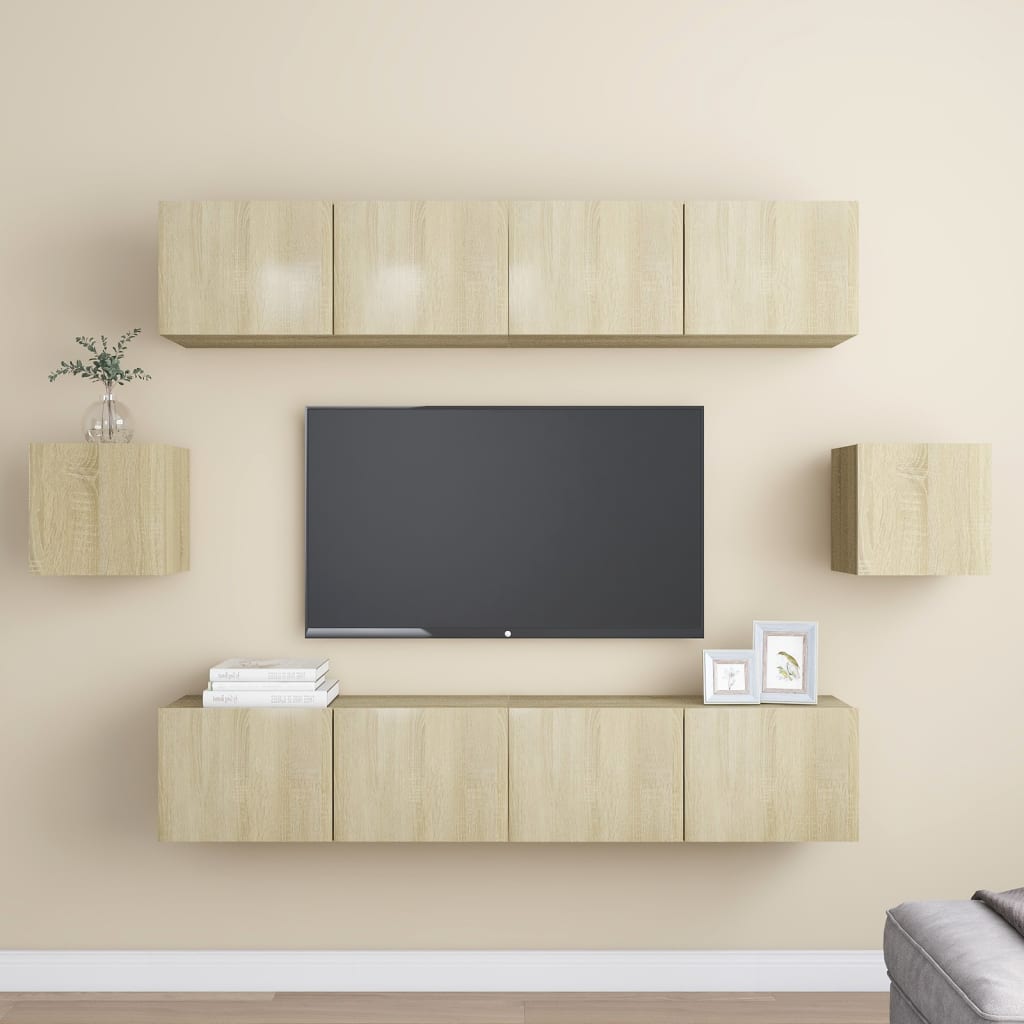 6-delige Tv-meubelset spaanplaat sonoma eikenkleurig is nu te koop bij PeponiXL, paradijselijk wonen!