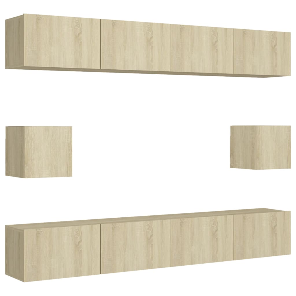 6-delige Tv-meubelset bewerkt hout sonoma eikenkleurig is nu te koop bij PeponiXL, paradijselijk wonen!