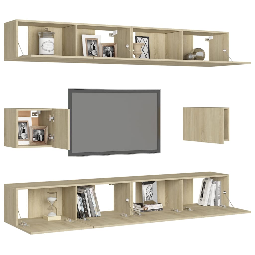 6-delige Tv-meubelset bewerkt hout sonoma eikenkleurig is nu te koop bij PeponiXL, paradijselijk wonen!