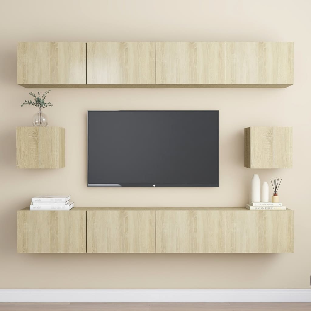 6-delige Tv-meubelset bewerkt hout sonoma eikenkleurig is nu te koop bij PeponiXL, paradijselijk wonen!