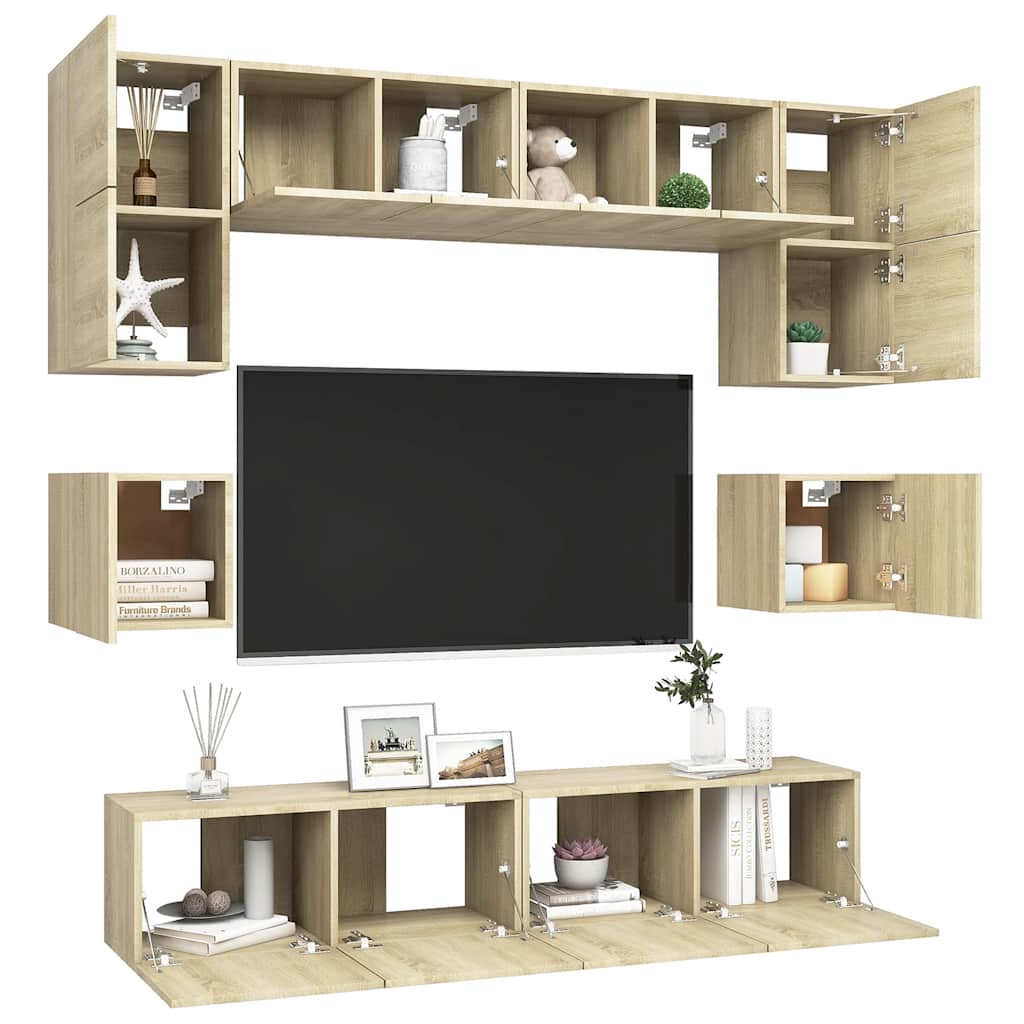 8-delige Tv-meubelset spaanplaat sonoma eikenkleurig is nu te koop bij PeponiXL, paradijselijk wonen!