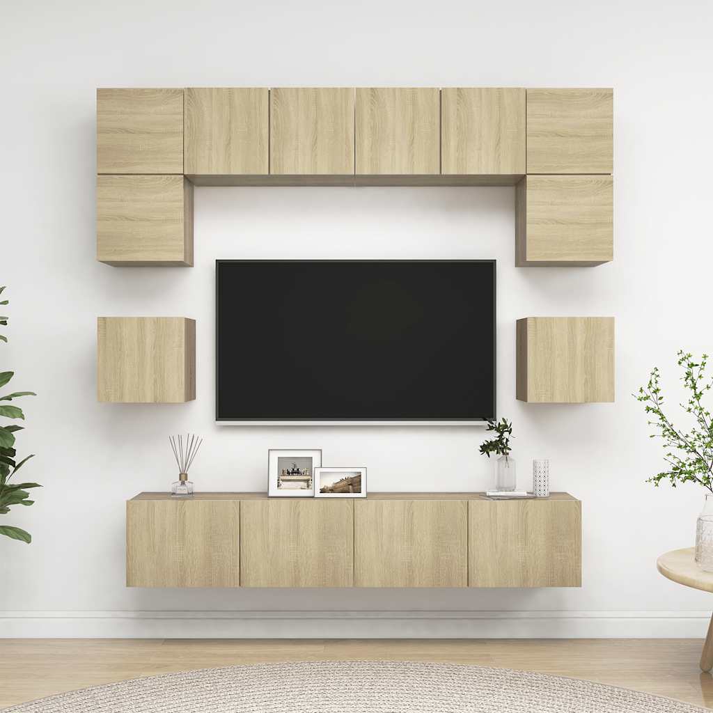 8-delige Tv-meubelset spaanplaat sonoma eikenkleurig is nu te koop bij PeponiXL, paradijselijk wonen!