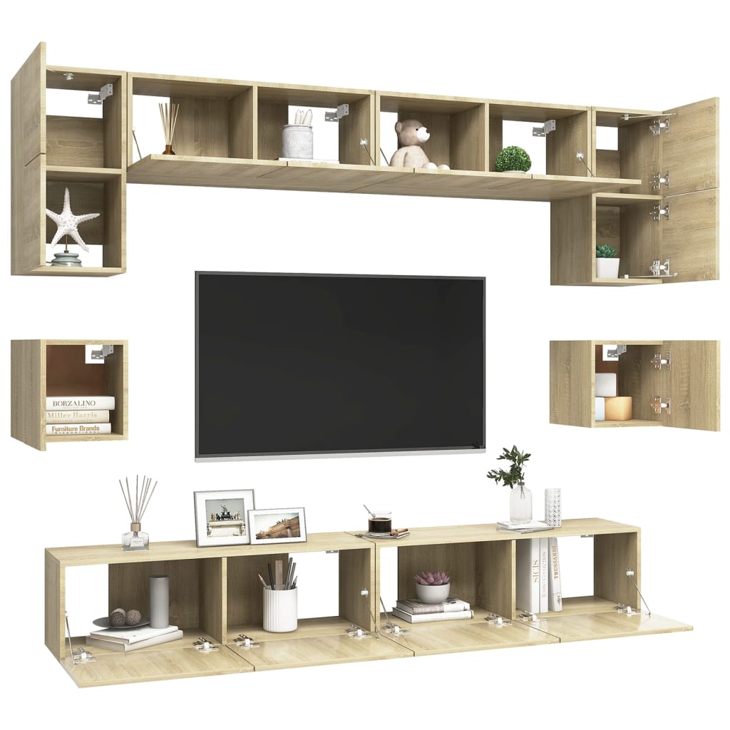 8-delige Tv-meubelset spaanplaat sonoma eikenkleurig is nu te koop bij PeponiXL, paradijselijk wonen!
