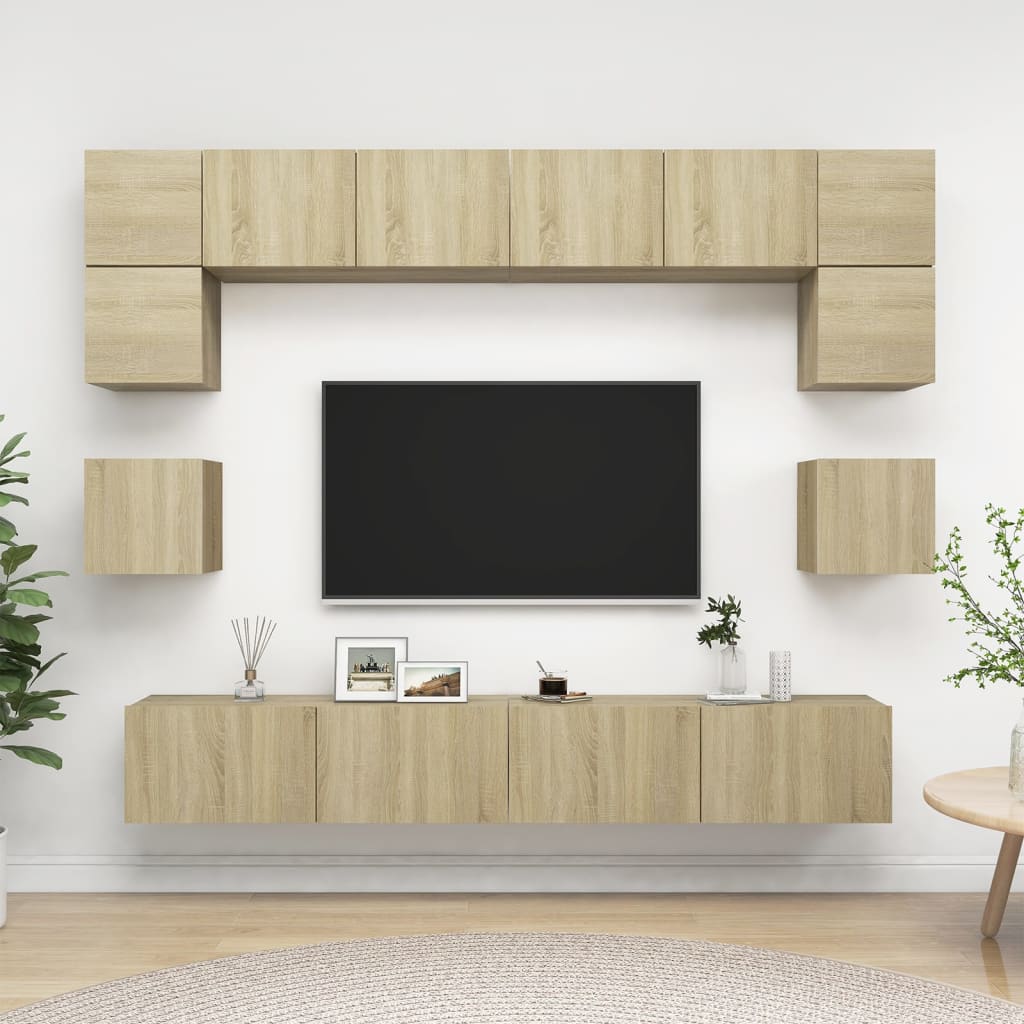 8-delige Tv-meubelset spaanplaat sonoma eikenkleurig is nu te koop bij PeponiXL, paradijselijk wonen!