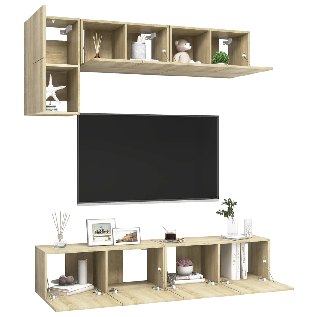 5-delige Tv-meubelset spaanplaat sonoma eikenkleurig is nu te koop bij PeponiXL, paradijselijk wonen!