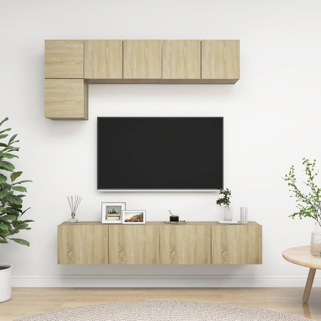 5-delige Tv-meubelset spaanplaat sonoma eikenkleurig is nu te koop bij PeponiXL, paradijselijk wonen!