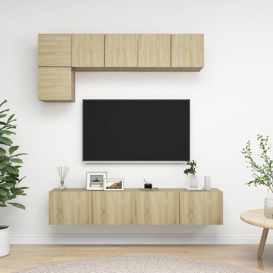 5-delige Tv-meubelset spaanplaat sonoma eikenkleurig is nu te koop bij PeponiXL, paradijselijk wonen!