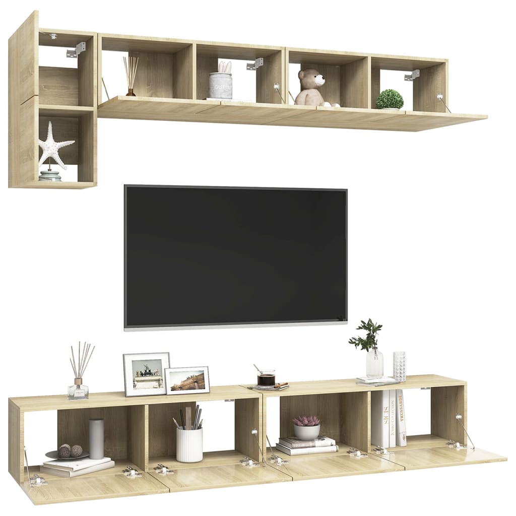 5-delige Tv-meubelset spaanplaat sonoma eikenkleurig is nu te koop bij PeponiXL, paradijselijk wonen!
