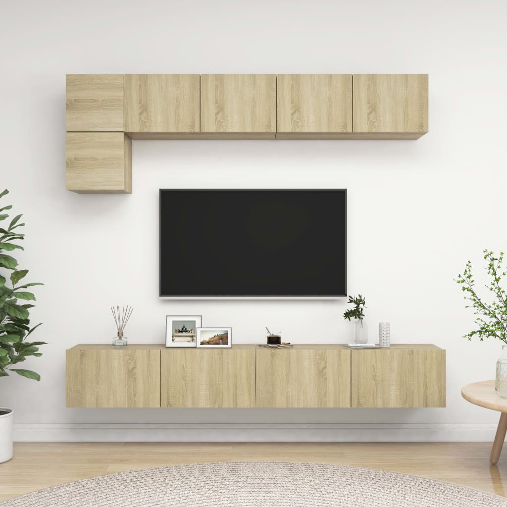 5-delige Tv-meubelset spaanplaat sonoma eikenkleurig is nu te koop bij PeponiXL, paradijselijk wonen!