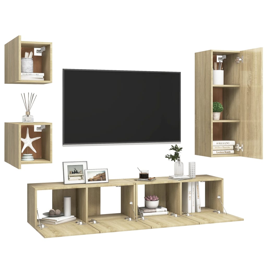 5-delige Tv-meubelset spaanplaat sonoma eikenkleurig is nu te koop bij PeponiXL, paradijselijk wonen!