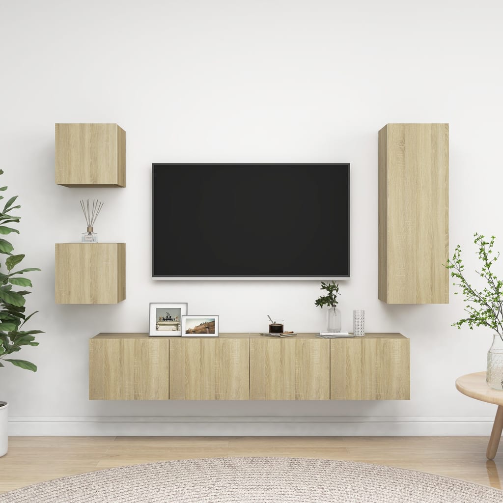 5-delige Tv-meubelset spaanplaat sonoma eikenkleurig is nu te koop bij PeponiXL, paradijselijk wonen!